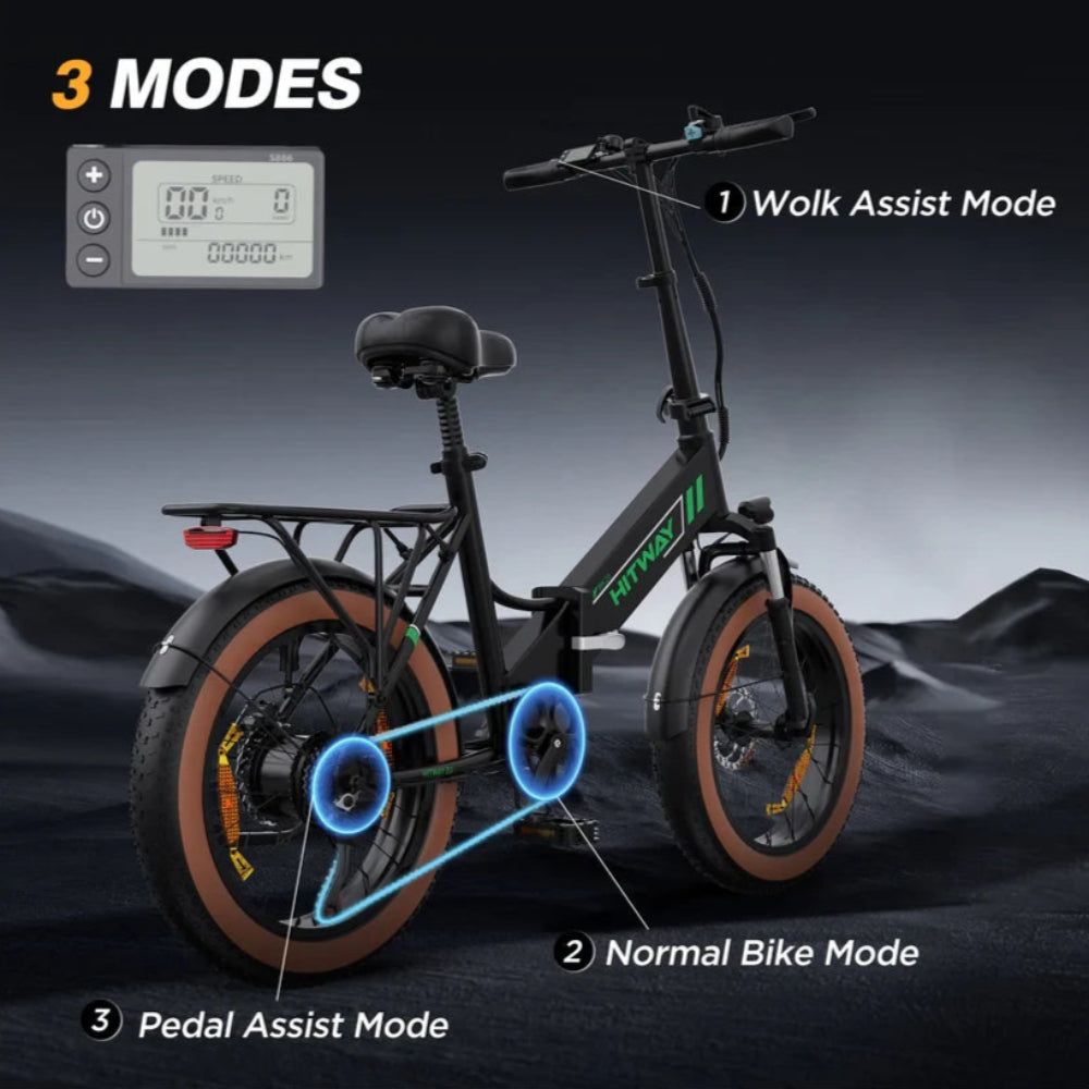 Electric bike with mode indicators on a dark background