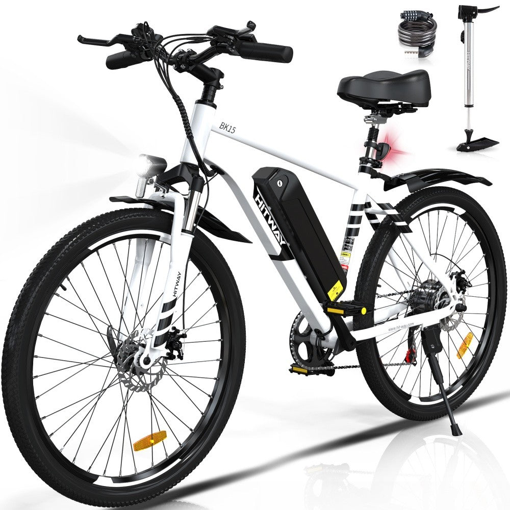 Electric bicycle with additional components on a white background