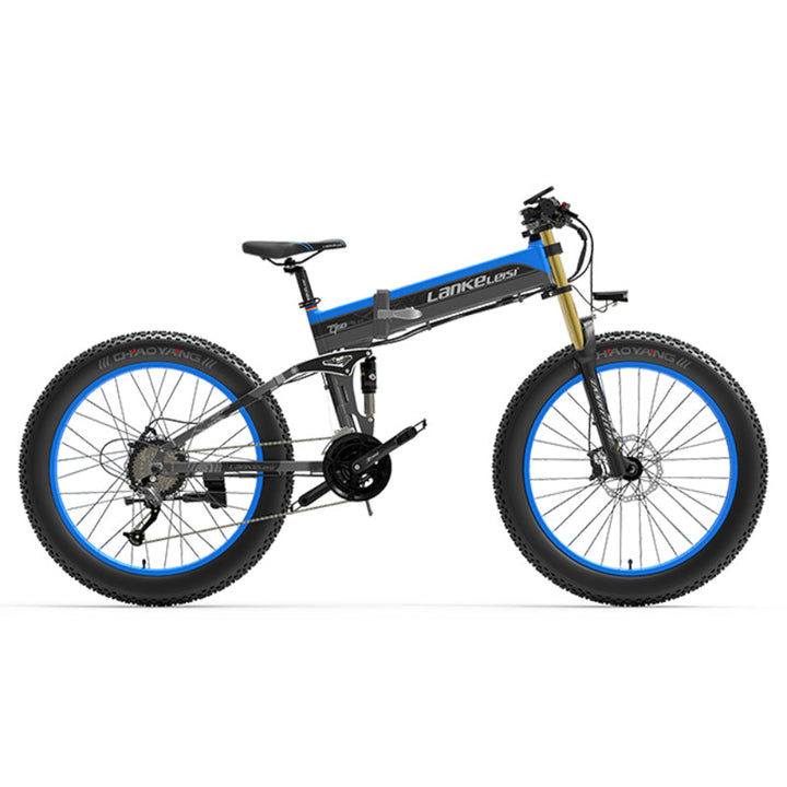 Electric bike with blue rims on a white background