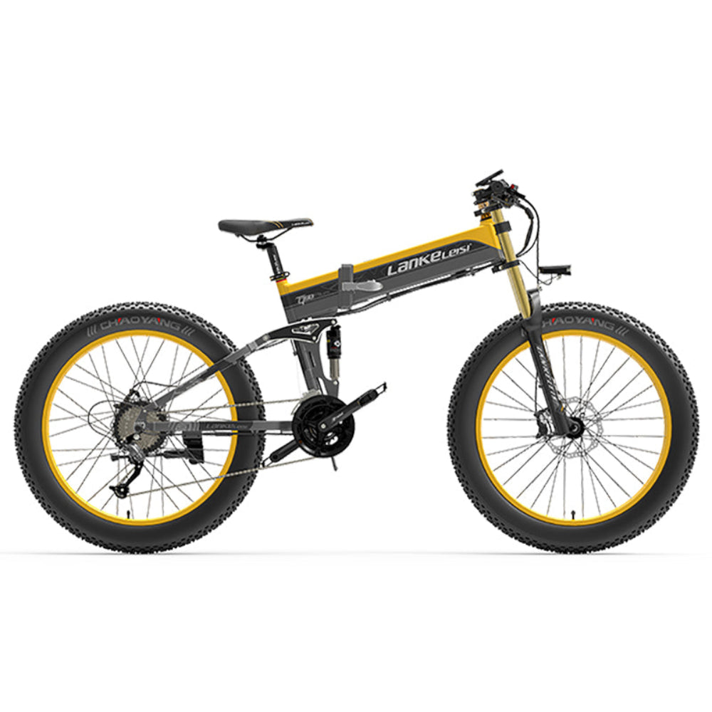 Yellow and black electric bike with 'Lankeleisi' branding on a white background