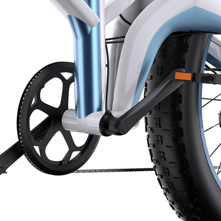 Close-up of a bicycle's chain mechanism on a white background