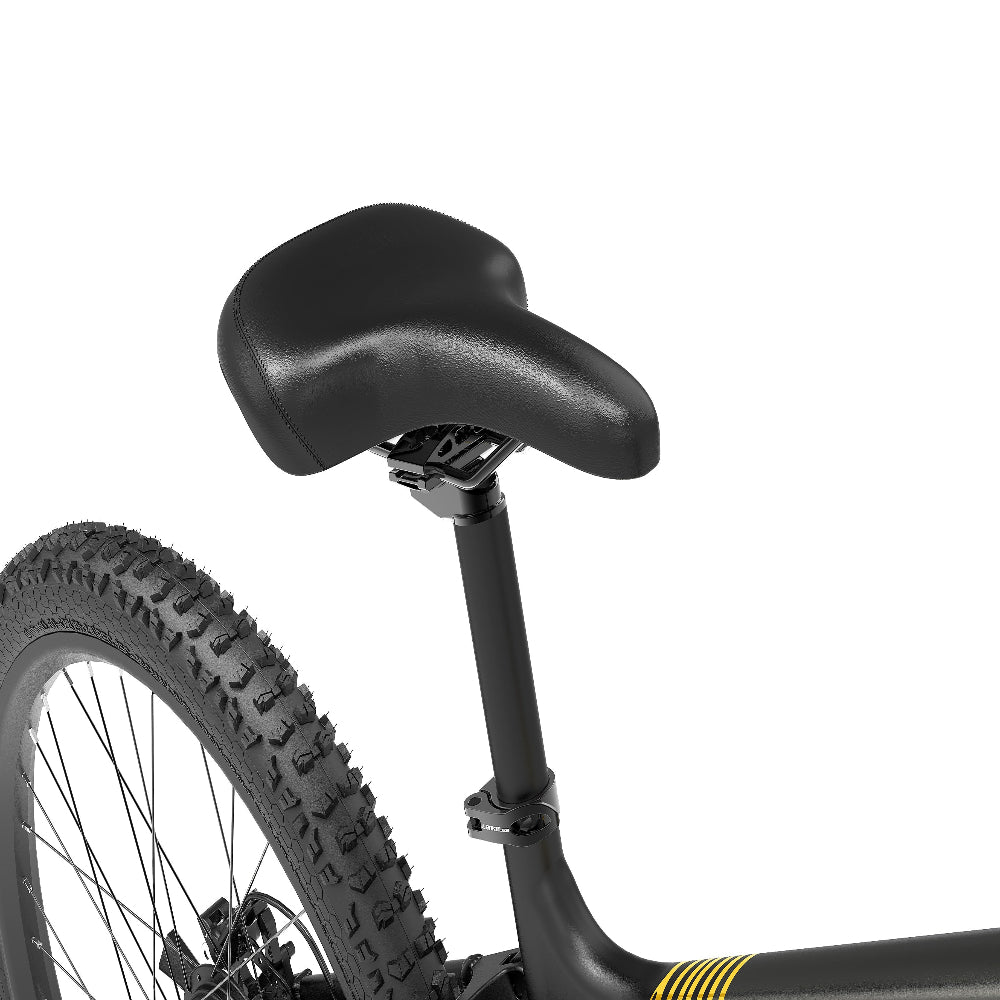 Close-up of a bicycle seat and frame on a white background