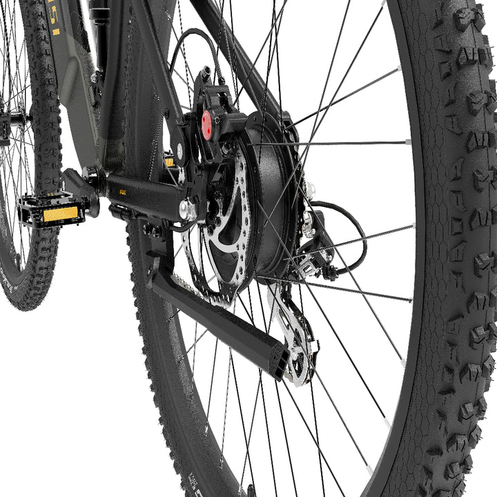 Close-up of a bicycle's rear wheel and gear system on a white background