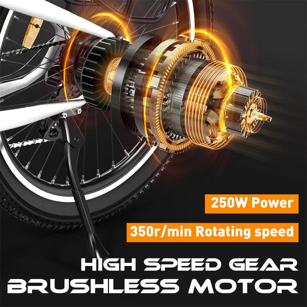 Close-up of a high-speed gear brushless motor with technical specifications on a dark background