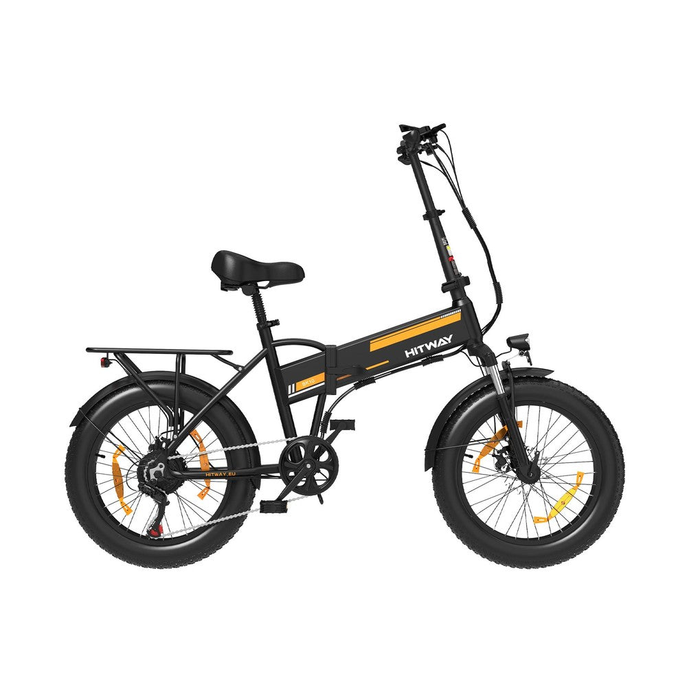 Black and orange electric bike with 'HITWAY' branding on a white background