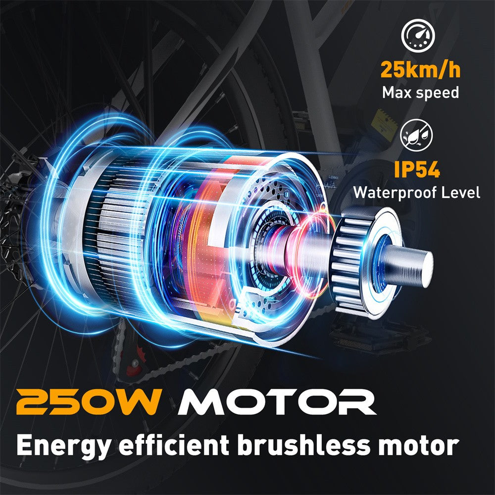250W brushless motor with specifications on a dark background