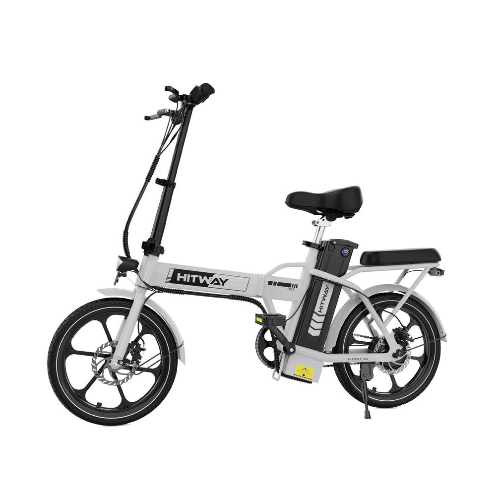 White electric bike with black accents on a white background, featuring the brand 'HITWAY'.