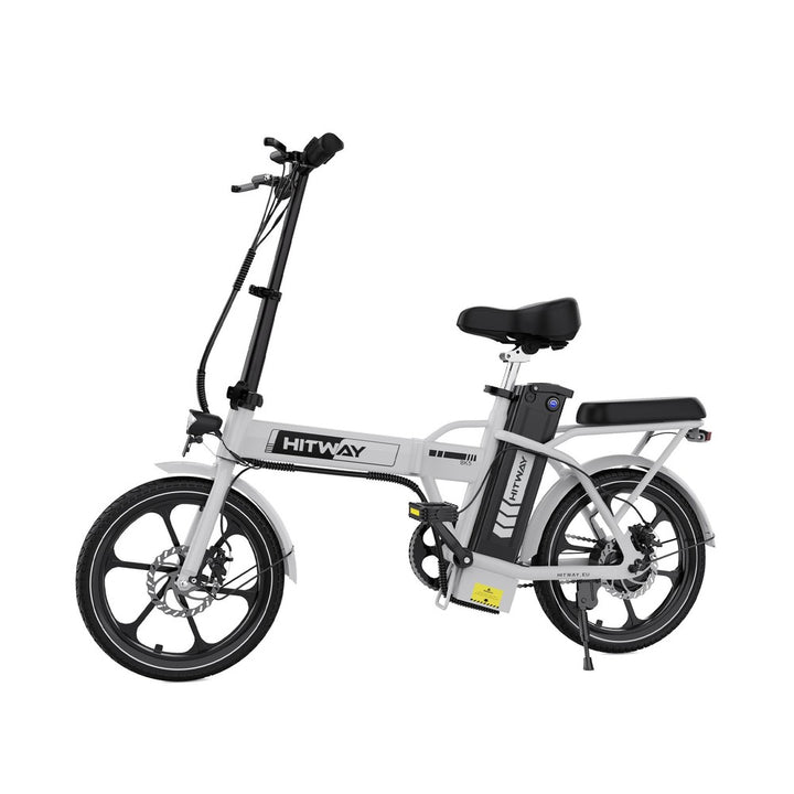 White electric bike with black accents on a white background, featuring the brand 'HITWAY'.