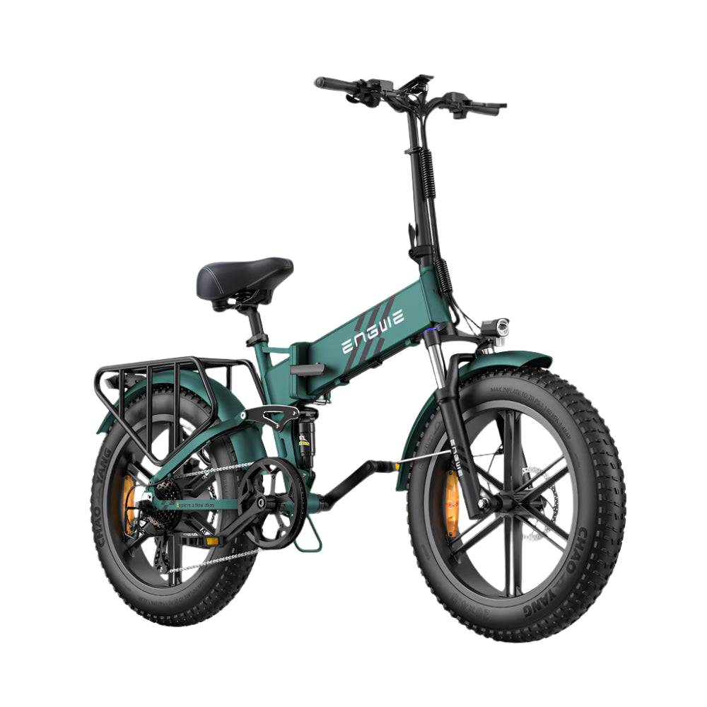 Groene elektrische fiets met 'ENGWE'-logo op witte achtergrond