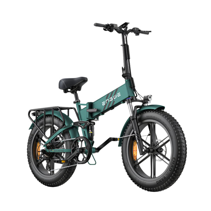 Groene elektrische fiets met 'ENGWE'-logo op witte achtergrond