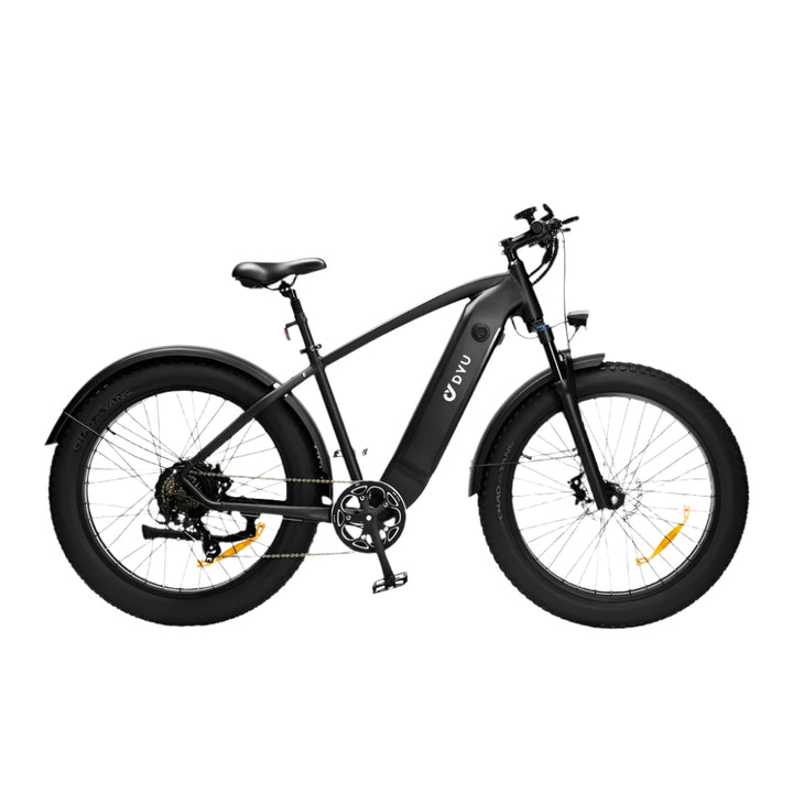 "DYU KING 750 Electric Mountain Bike with fat tires, detachable battery, and LED display"