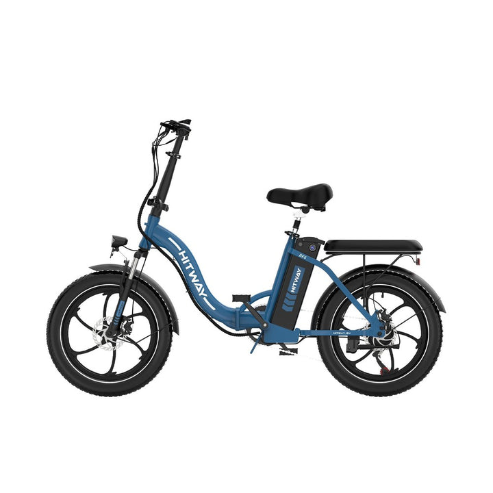 Blue electric bike with 'Hitway' branding on a white background