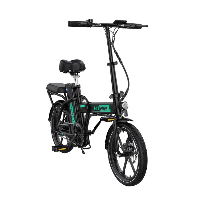 Black electric bike with visible brand name on a white background