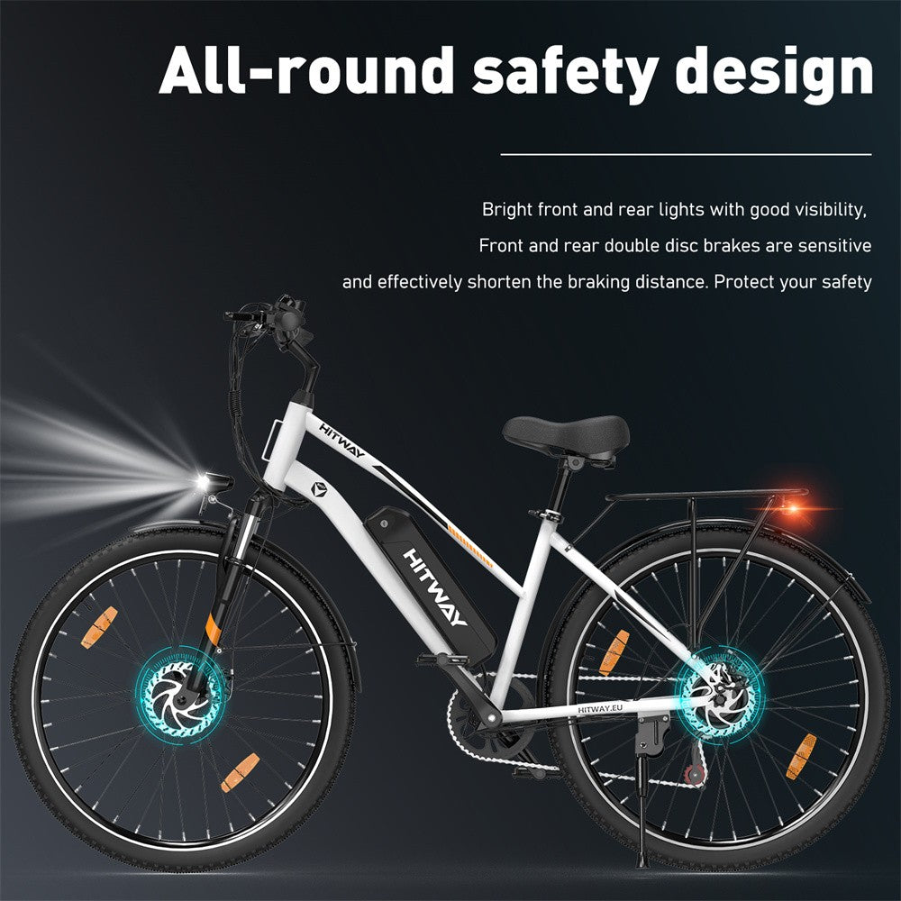 Electric bike with safety features on a dark background