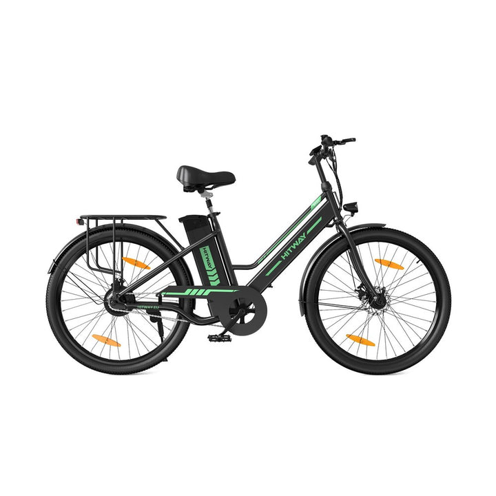 Electric bicycle with green branding on a white background
