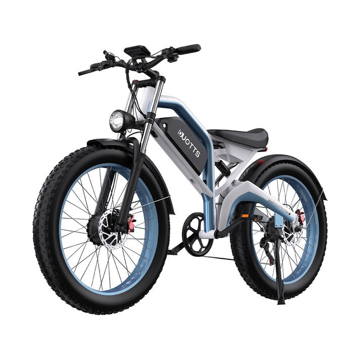 Electric bike with 'DUOTTS' branding on a white background