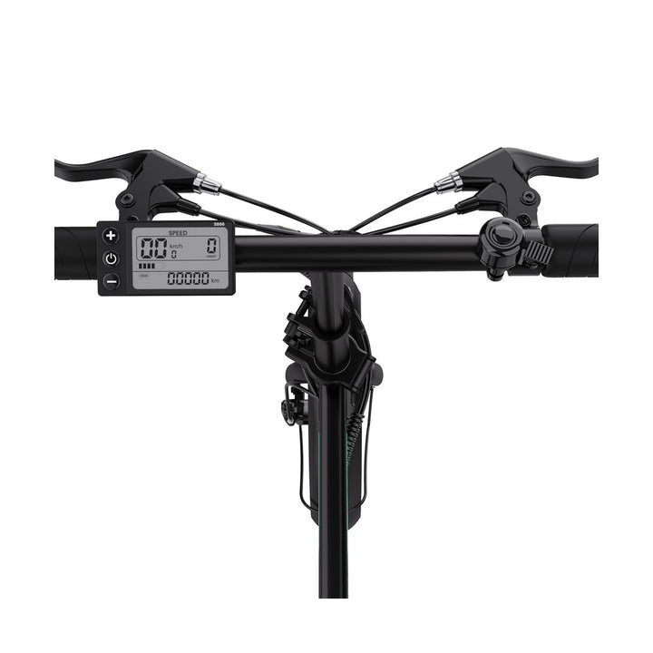 Bicycle handlebar with digital display on a white background