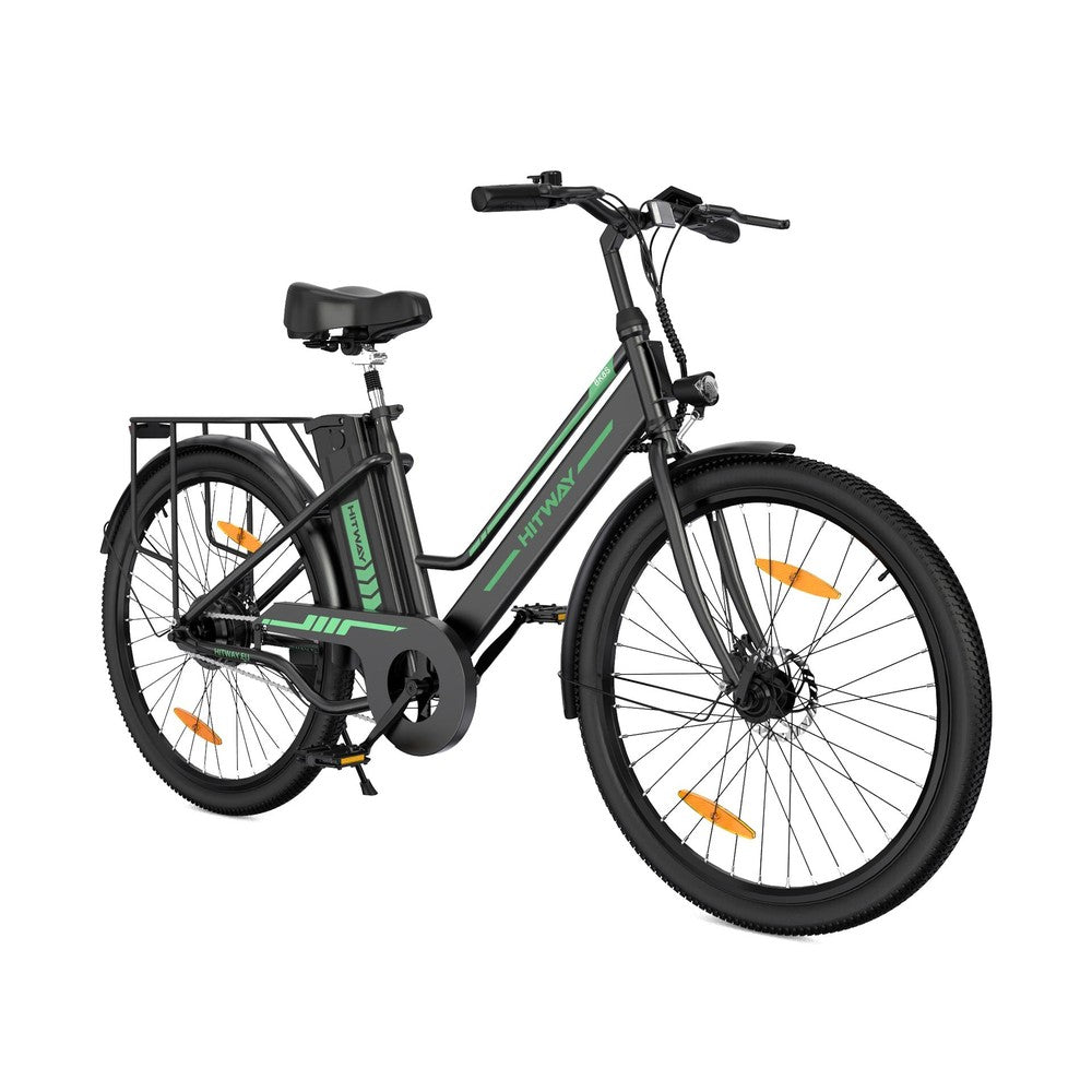 Electric bicycle with green accents on a white background