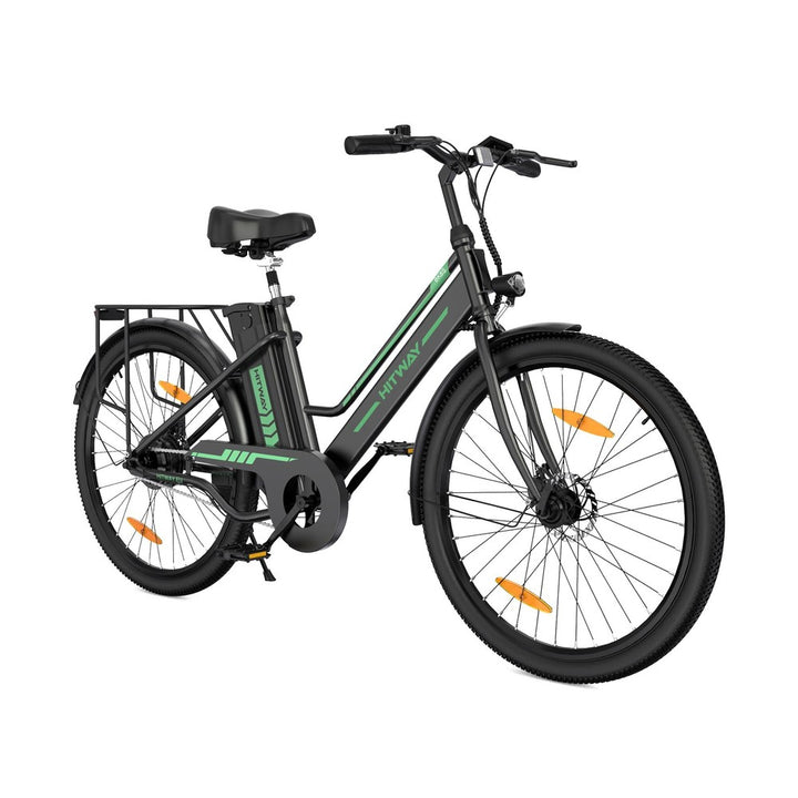 Electric bicycle with green accents on a white background
