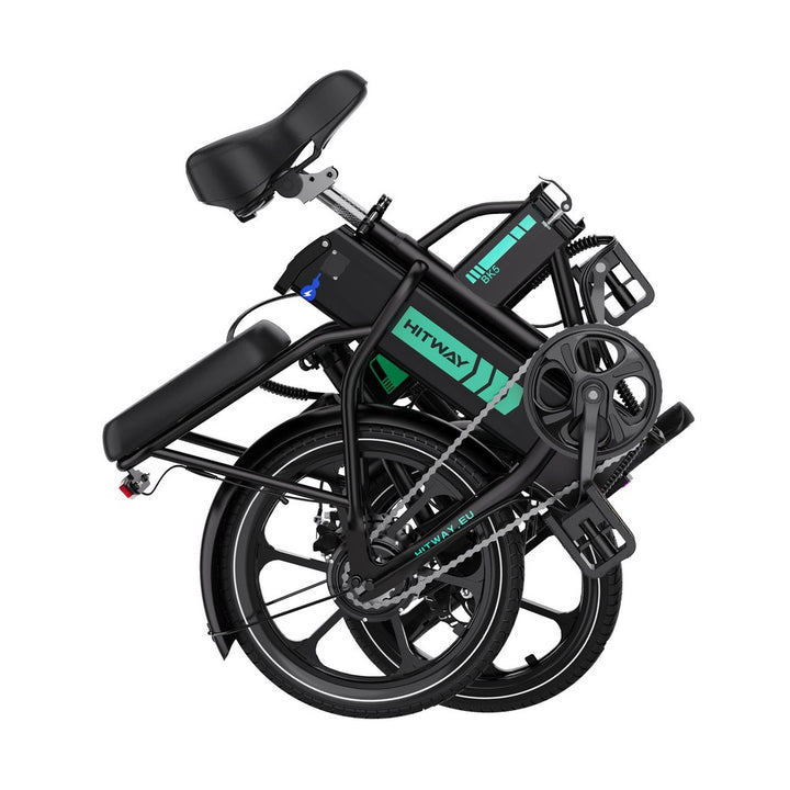 Foldable electric bike with visible branding on a white background