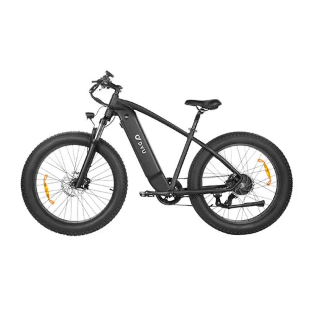 "DYU KING 750 electric mountain bike with fat tires, LED display, and detachable battery"