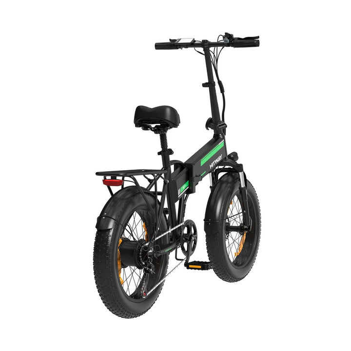 Black electric bike with green accents on a white background