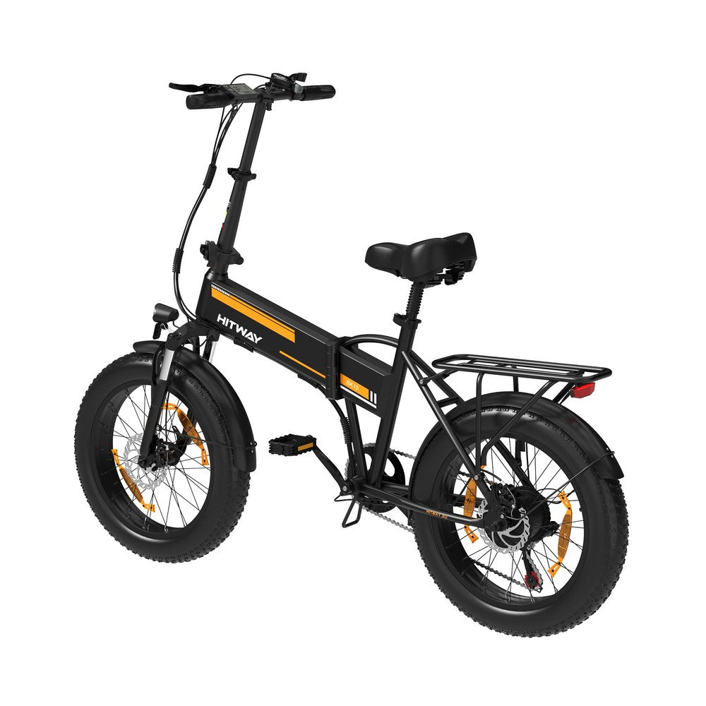 Black electric bike with orange accents on a white background