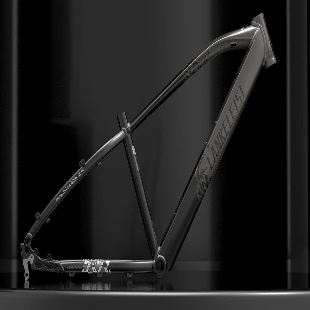 Bicycle frame with 'Lankeleisi' branding on a black background