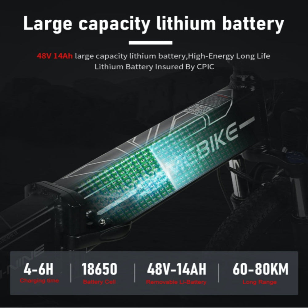 Bicycle battery pack with capacity details on a dark background
