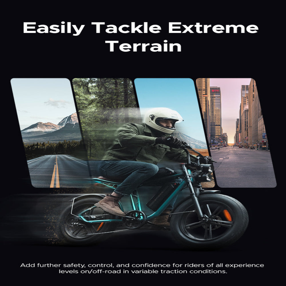 Person riding a motorcycle with scenic backgrounds on a black background