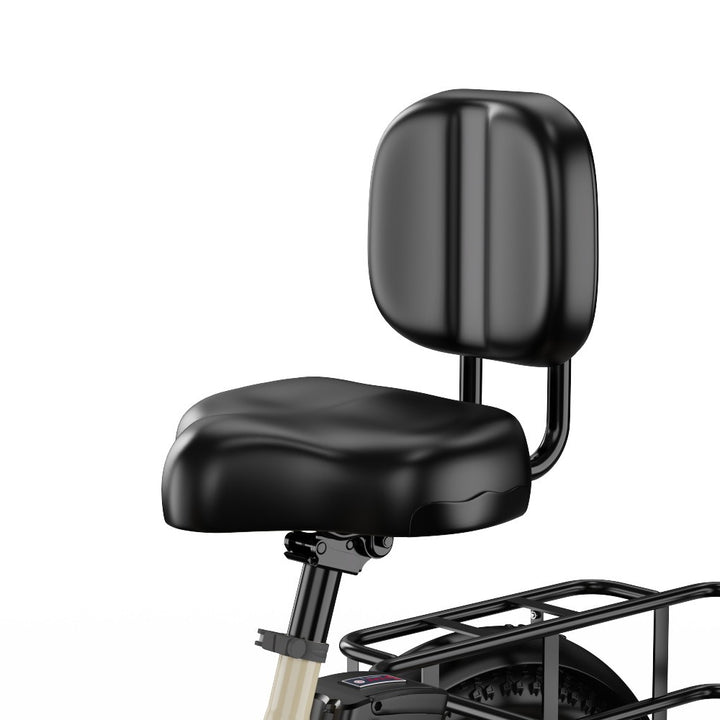 Black bicycle seat with backrest on a white background