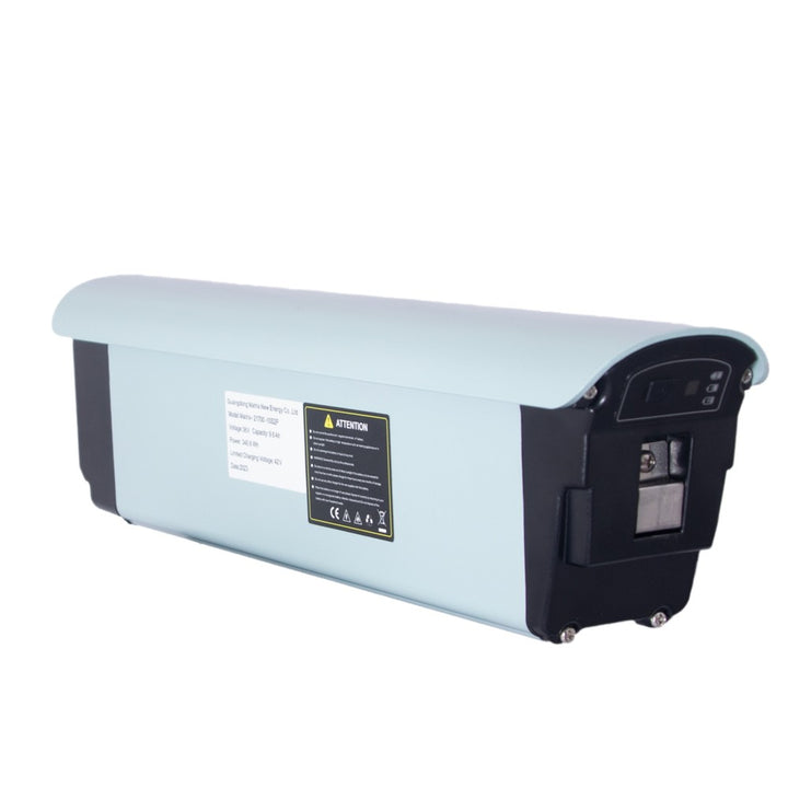 Rectangular electronic device with warning label on a white background