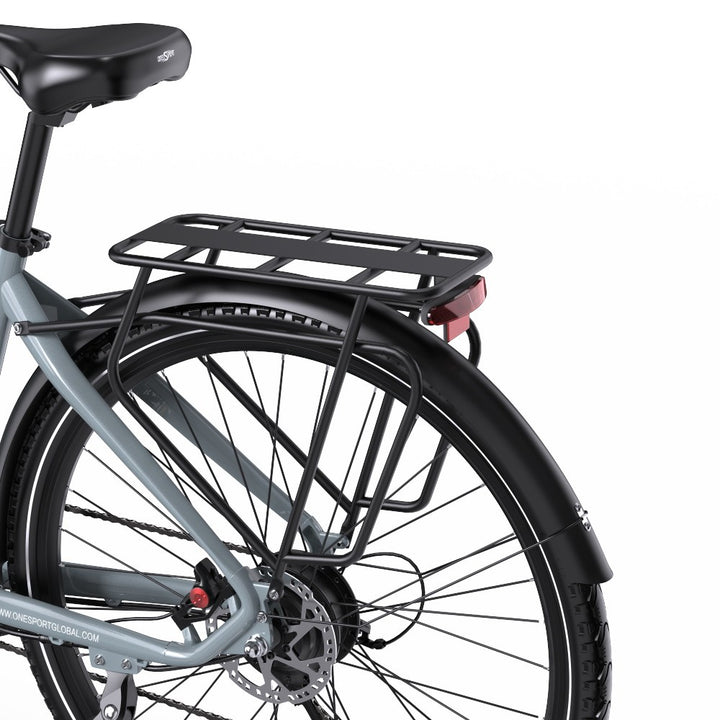 Bicycle with a black rear rack on a white background