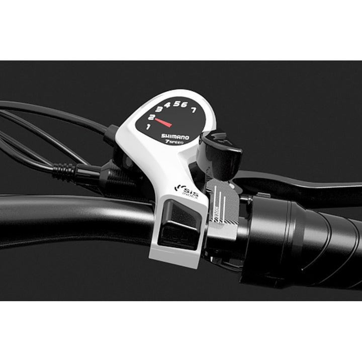 Bicycle gear shifter with Shimano logo on a black background