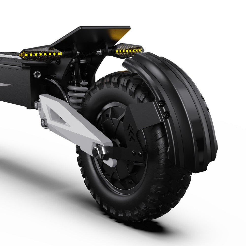 Close-up of a black electric unicycle on a white background