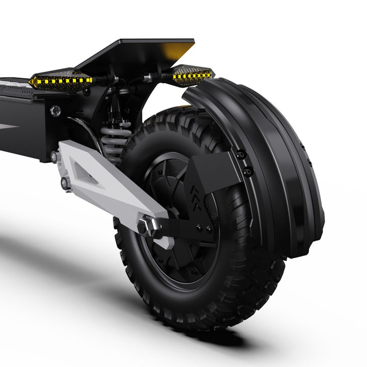 Close-up of a black electric unicycle on a white background