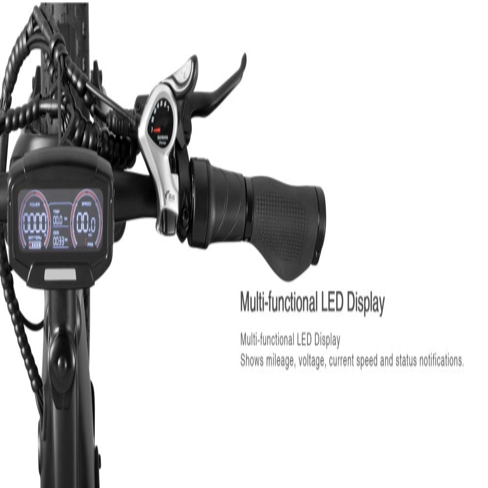 "DYU KING 750 Electric Mountain Bike with fat tires, detachable battery, and LED display"