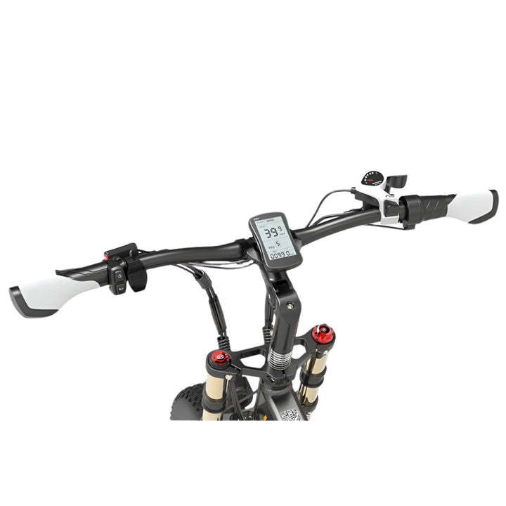 Bicycle handlebar with digital display on a white background