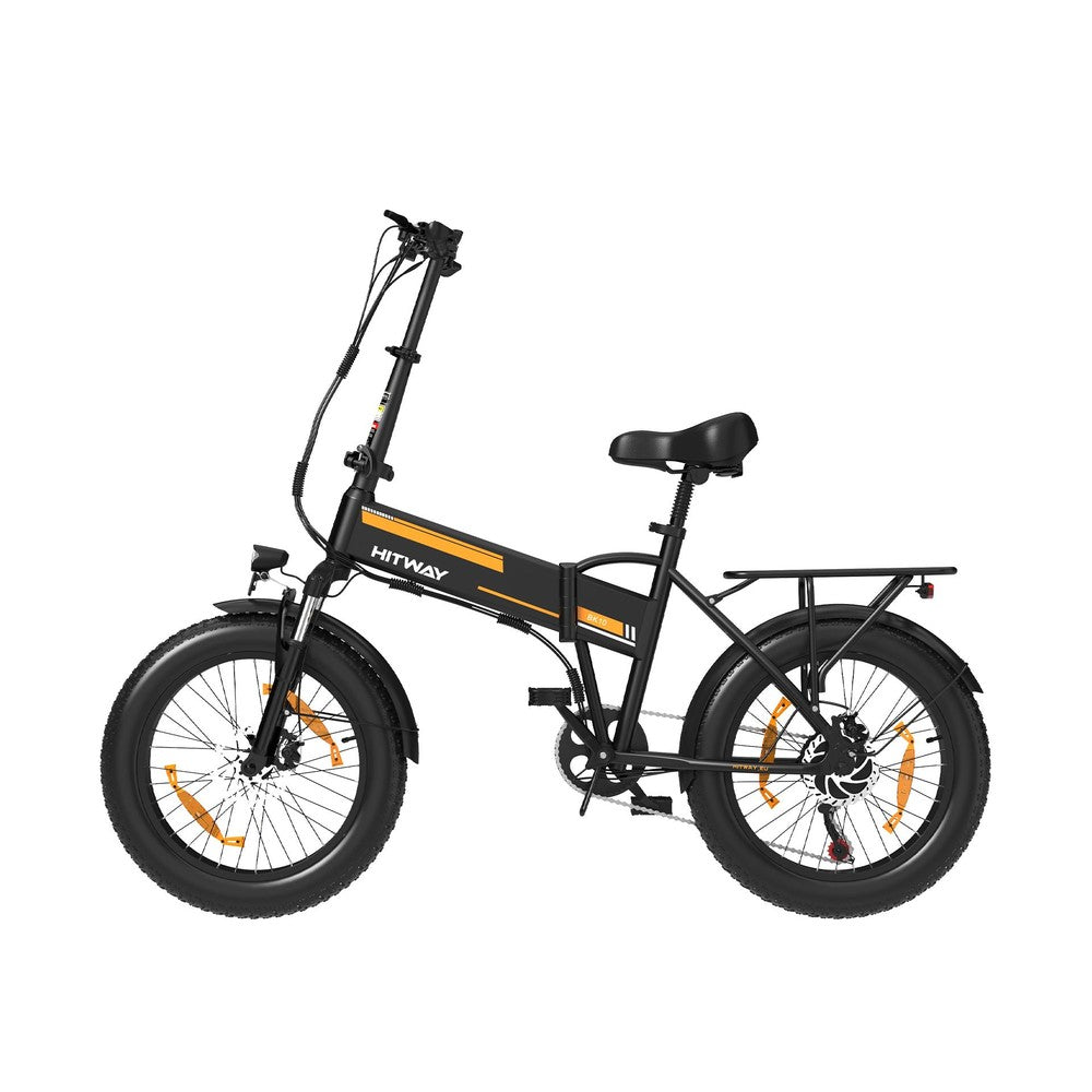 Black electric bike with orange accents on a white background