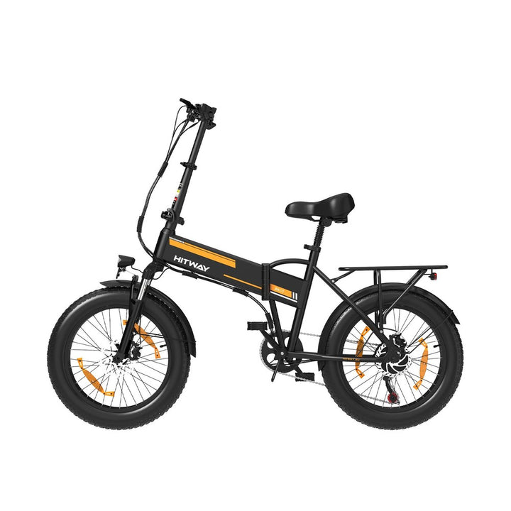 Black electric bike with orange accents on a white background