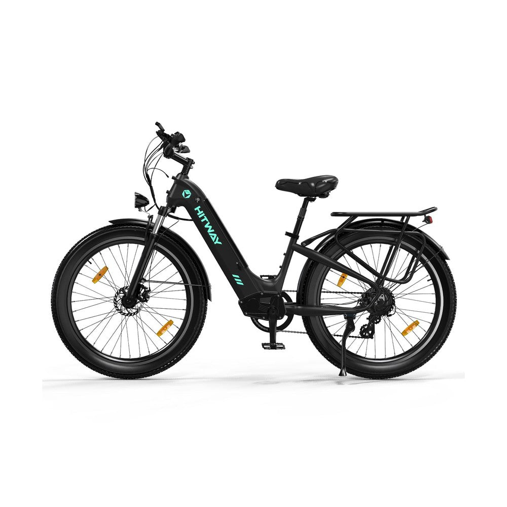Black electric bike with visible brand logo on a white background