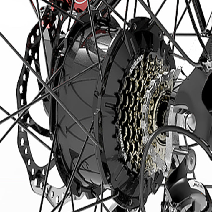 Close-up of a bicycle gear system with chain and sprockets on a white background
