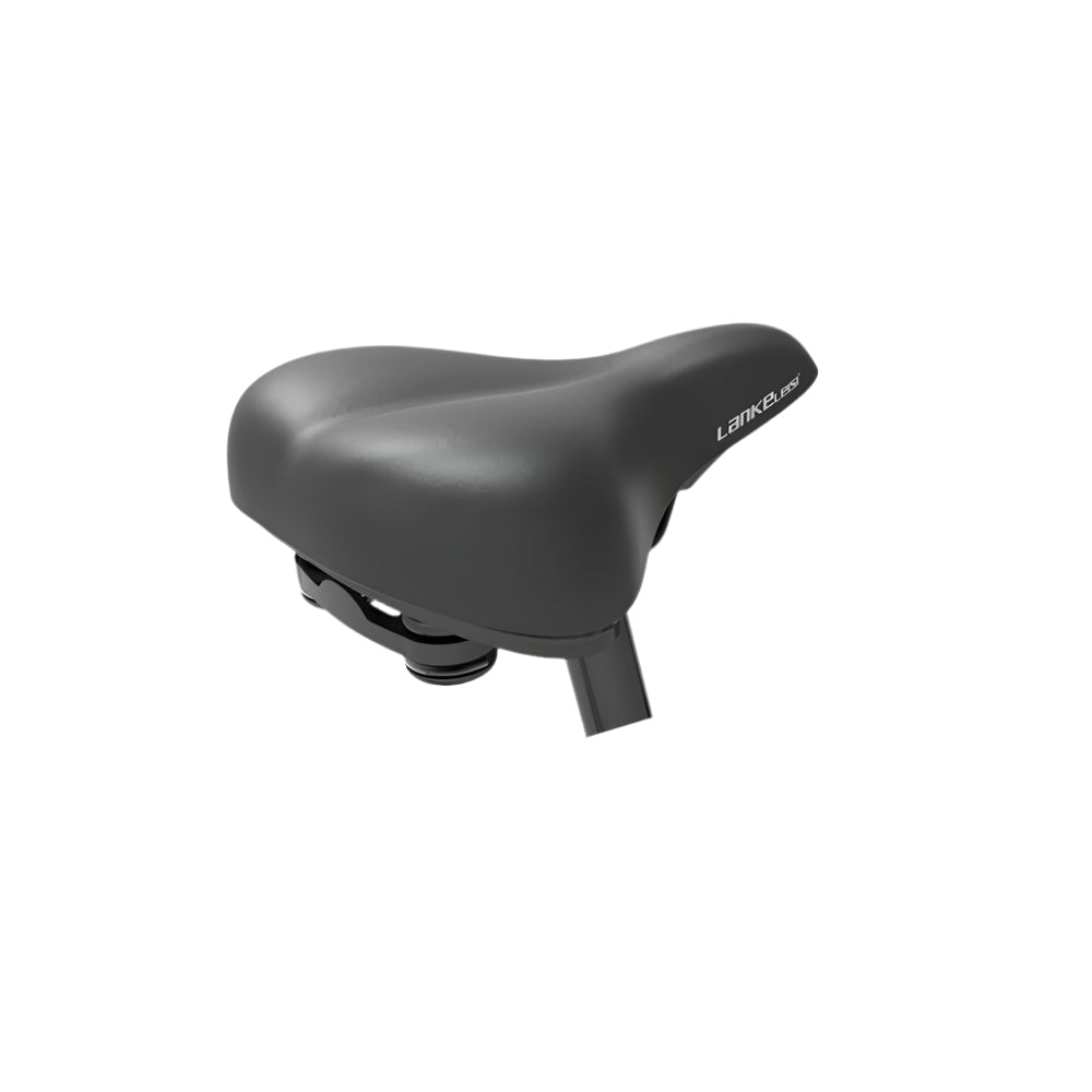 Black bicycle seat with 'Lankeleisi' branding on a white background