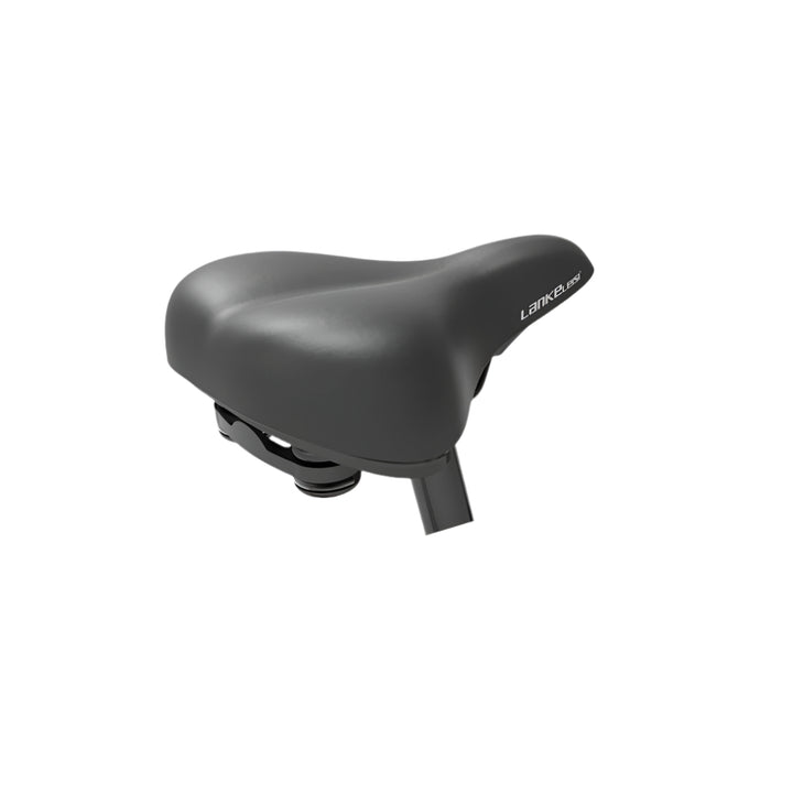 Black bicycle seat with 'Lankeleisi' branding on a white background