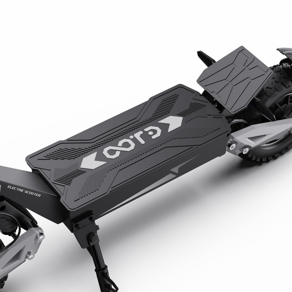 Black electric scooter with a visible brand logo on a white background