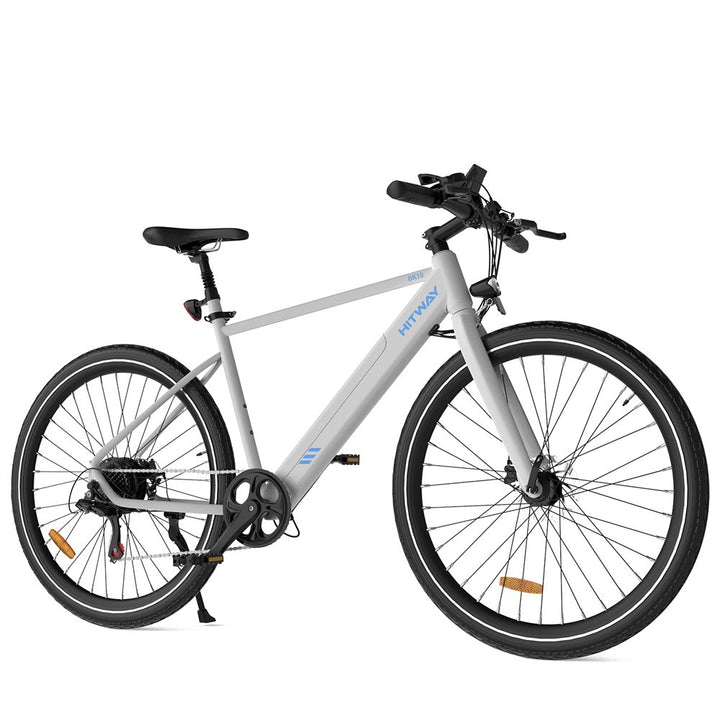 White bicycle with black wheels on a white background