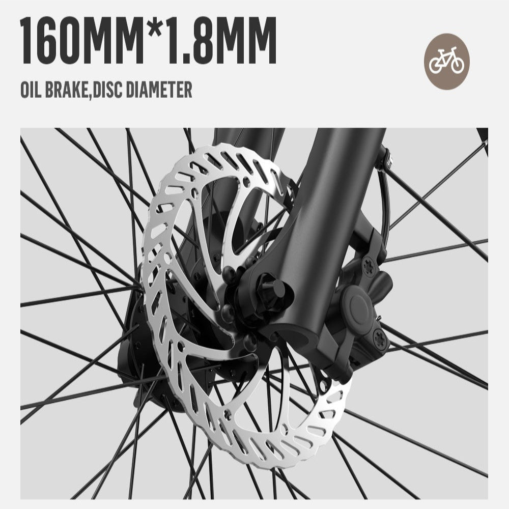 Bicycle disc brake with dimensions on a gray background