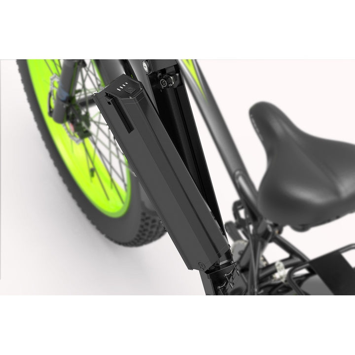 Close-up of a bicycle with a black suspension fork on a white background