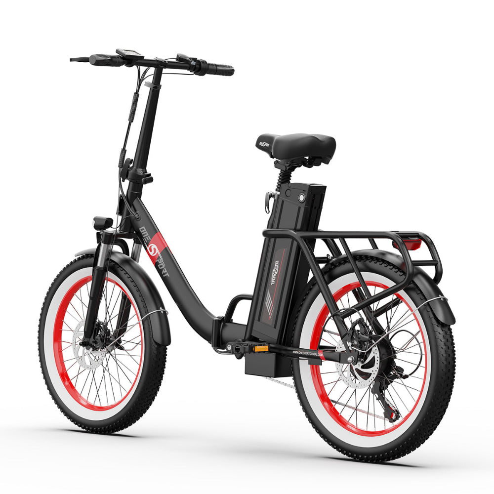 "DUO OT16-2 folding electric bike in black, featuring 20-inch iron frame and pneumatic tires, 3-speed LCD display with Bluetooth."