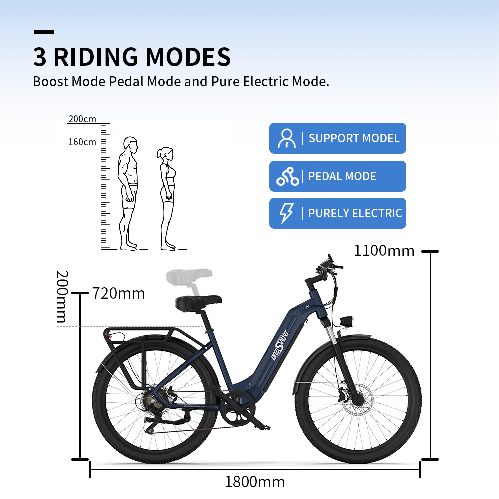 "DUO OT05 electric bike in blue with 27.5"" aluminum frame, spoked wheel, and integrated oil disc braking system."